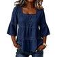 👚 Elegant Square Neck Summer Blouse – Breathable Bell Sleeve Top 🌿