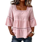 👚 Elegant Square Neck Summer Blouse – Breathable Bell Sleeve Top 🌿