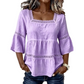 👚 Elegant Square Neck Summer Blouse – Breathable Bell Sleeve Top 🌿