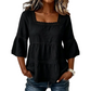 👚 Elegant Square Neck Summer Blouse – Breathable Bell Sleeve Top 🌿