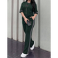 Women's Casual Two-Piece Lounge Set with Stripe Detail