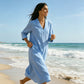 Women’s V-Neck Cotton Linen A Line Dress