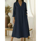 Women’s V-Neck Cotton Linen A Line Dress