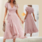 👗Women’s Summer Elegant V Neck Tie Waist Flowy Floral Dress– Flattering Summer Chic✨