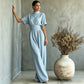 👗Women's Short Sleeve Mock Neck Wide-Leg Jumpsuit – Elegant All-in-One Outfit ✨