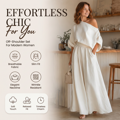 Women's Off-Shoulder Top and Wide-Leg Pants Set