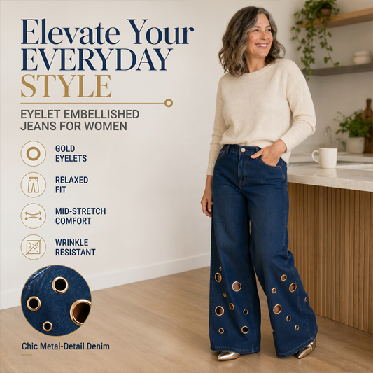 👖✨ Plus Size High Waist Stretch Straight Jeans – 50% OFF! Vintage Wide Leg, Metal Ring Detail, Button Fly – all-season Comfort For Every Body
