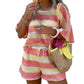 ⏳Limited-time 50% Off⏰Women's Colorblock Striped Knit Lounge Set👚🩳