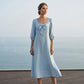 💙Casual Solid Color Midi Dress With Elegant Bowknot And Square Neck – Flattering Fit, Soft Fabric & Effortless Elegance ✨