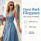 ☀️✨ Sleeveless denim dress with V-neck and bare back for women - feminine, airy & ready for the holidays💙