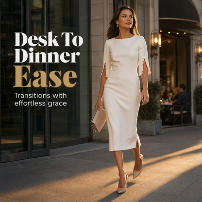 ✨Women's Slim-Fit Crew-Neck Dress– Elegant Quiet Luxury Style From Desk To Dinner 💎