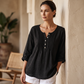 🔥👚2026 Summer Hot Sale⚡️Women's Long Sleeve Pleated Henley Neck Blouse✨Soft Breathable Elegant Casual Pleated Top Daily Commute Outfit💐