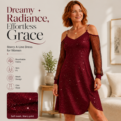 ⌛Limited-Time Offer-Women's Elegant Off-Shoulder Dress with Mesh Sleeves– Elegant, Feminine & Effortless💖