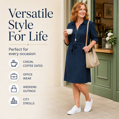 ✨Women's 3/4 Sleeve Shirt Dress with Belt– Effortless Elegance & Flattering Style 🤍