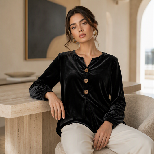 ✨🛍️Fresh Drop - Relaxed Velvet Blouse - Lightweight & Neat Finish for Everyday Elegance