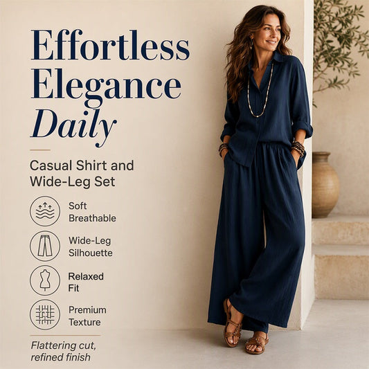 ✨Women's Long Sleeve Shirt & Wide-Leg Pants Set– Effortless Elegance For Everyday Style 🤍