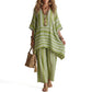 🌸Women's Loose V-Neck Striped 2-Piece Casual Set – Relaxed Oversized Fit & Effortless Style 🌿