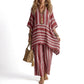 🌸Women's Loose V-Neck Striped 2-Piece Casual Set – Relaxed Oversized Fit & Effortless Style 🌿