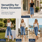 ✨Women's High Waisted Knee Length Jean Shorts – Pearl Button Detail & Elegant Vintage Style 👖