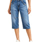 ✨Women's High Waisted Knee Length Jean Shorts – Pearl Button Detail & Elegant Vintage Style 👖