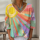 ✨Women's Retro Patchwork V-Neck Blouse – Artistic Style & Effortless Everyday Elegance 🌸