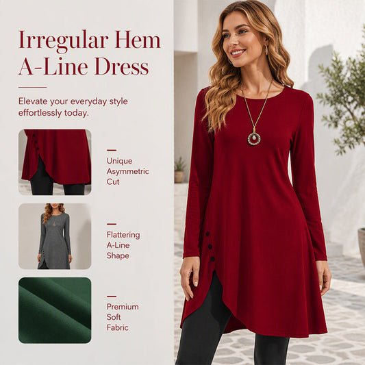 ⌛Limited-time offer-Women's Solid Color Long Sleeve Asymmetrical Dress