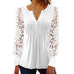 ✨Women's Casual Lace Long-Sleeved V-Neck Top– Feminine Detail & Flattering Slim Fit For Effortless Style 🤍