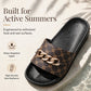 ✨ Unisex Monogram Summer Slides with Metallic Chain – Lightweight EVA Cushioning☀️