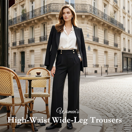 ✨ Women's High-Waist Wide-Leg Trousers – Elegant Tailored Fit With Chic Metallic Button Detail 🤍