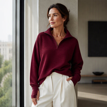 🧥✨ Women's Quarter Zip Pullover – Soft Stretch,Ribbed Texture, Relaxed Fit 🔥🌸