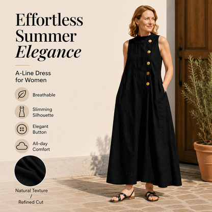 ✨Women's Chic Sleeveless Button Maxi Dress – Elegant Flowing Fit For Effortless Everyday Style🤍