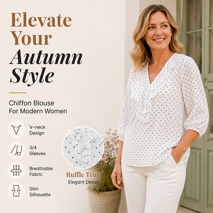 🌸Women's Ruffle V-Neck 3/4 Sleeve Polka Dot Top – Effortless Everyday Style 🤍