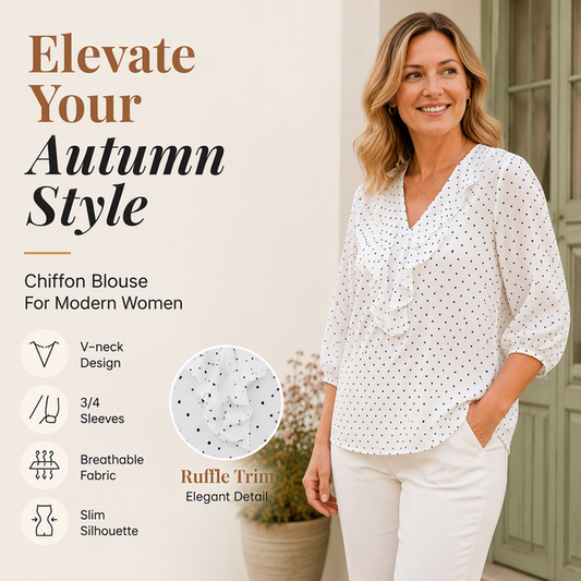 🌸Women's Ruffle V-Neck 3/4 Sleeve Polka Dot Top – Effortless Everyday Style 🤍