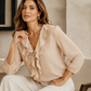 🌸Women's Ruffle V-Neck 3/4 Sleeve Polka Dot Top – Effortless Everyday Style 🤍