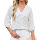 🌸Women's Ruffle V-Neck 3/4 Sleeve Polka Dot Top – Effortless Everyday Style 🤍