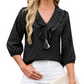 🌸Women's Ruffle V-Neck 3/4 Sleeve Polka Dot Top – Effortless Everyday Style 🤍