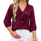 🌸Women's Ruffle V-Neck 3/4 Sleeve Polka Dot Top – Effortless Everyday Style 🤍