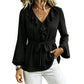 ✨Women’s Ruffled Belted Waist Elegant Blouse – Elegant Waist Tie & Vintage Lantern Sleeve Style 🤍