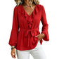✨Women’s Ruffled Belted Waist Elegant Blouse – Elegant Waist Tie & Vintage Lantern Sleeve Style 🤍