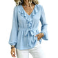 ✨Women’s Ruffled Belted Waist Elegant Blouse – Elegant Waist Tie & Vintage Lantern Sleeve Style 🤍