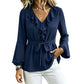 ✨Women’s Ruffled Belted Waist Elegant Blouse – Elegant Waist Tie & Vintage Lantern Sleeve Style 🤍