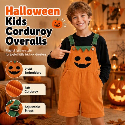 🎃Kids Halloween Pumpkin Corduroy Overalls Suspender Shorts with Pockets – Cute Autumn Outfit For Trick Or Treat & Festive Fun🍂