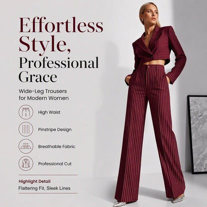 ✨ Women's High-Waisted Striped Wide-Leg Trousers – Flattering Fit For Effortless Everyday Style 🤍