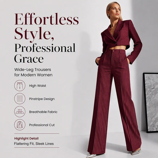 ✨ Women's High-Waisted Striped Wide-Leg Trousers – Flattering Fit For Effortless Everyday Style 🤍