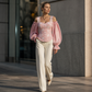 ✨ Women's Cold Shoulder Floral Jacquard Top – Elegant Corset Fit With Romantic Lantern Sleeves 🌸