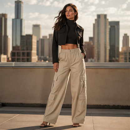 ⏳LIMITED OFFER 70% OFF🌞Women's High Waisted Cargo Pants Relaxed Fit Straight Leg Utility Trousers with Pockets