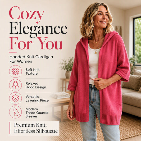 ✨ Women's 3/4 Sleeve Hooded Knit Cardigan – Soft Lightweight Layer For Effortless Everyday Style 🤍