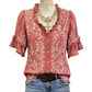 ☀️Women's Vintage Floral Top with Ruffled V-Neckline - Light, Breezy & Beautifully Chic🌸
