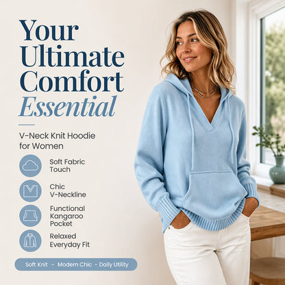 ✨ Women's V-Neck Hooded Knit Sweater – Soft Casual Layer For Effortless Everyday Comfort 🤍