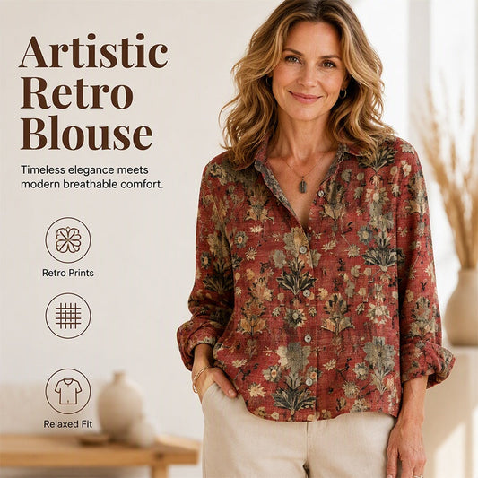 ✨ Women's Vintage Print Button-Up Shirt – Elegant Retro Style With A Relaxed Everyday Fit 🤍